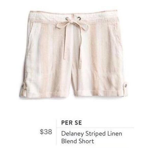 Per Se LARGE Delaney Striped Linen Blend Short - Stitch Fix Elastic Waist - Picture 4 of 6